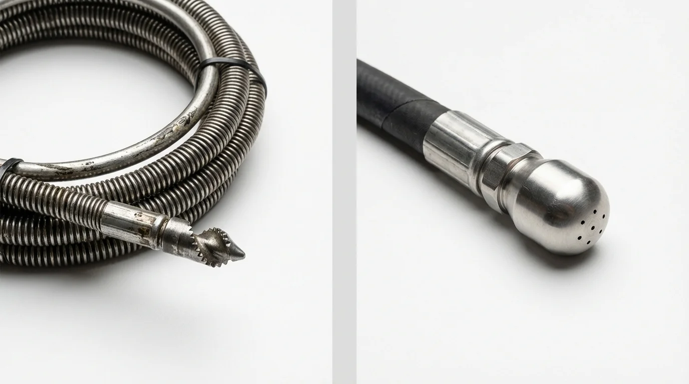 Drain snake cable and hydro jetting nozzle used for drain cleaning in Mobridge, SD